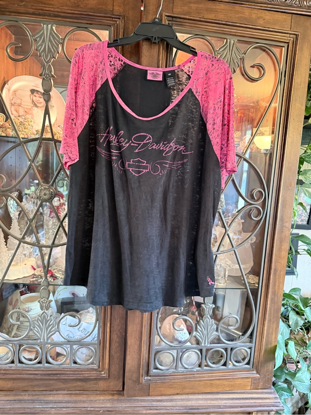 Harley-Davidson Black Tee with Pink Raglan Sleeves